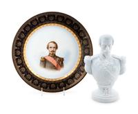 A Sèvres Porcelain Cabinet Plate and a Bisque Porcelain Bust Depicting Napoleon III