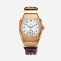 A rose gold drivers watch, Omega C. 1910