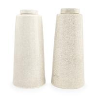 A Pair of Crackle Glazed Covered Vases