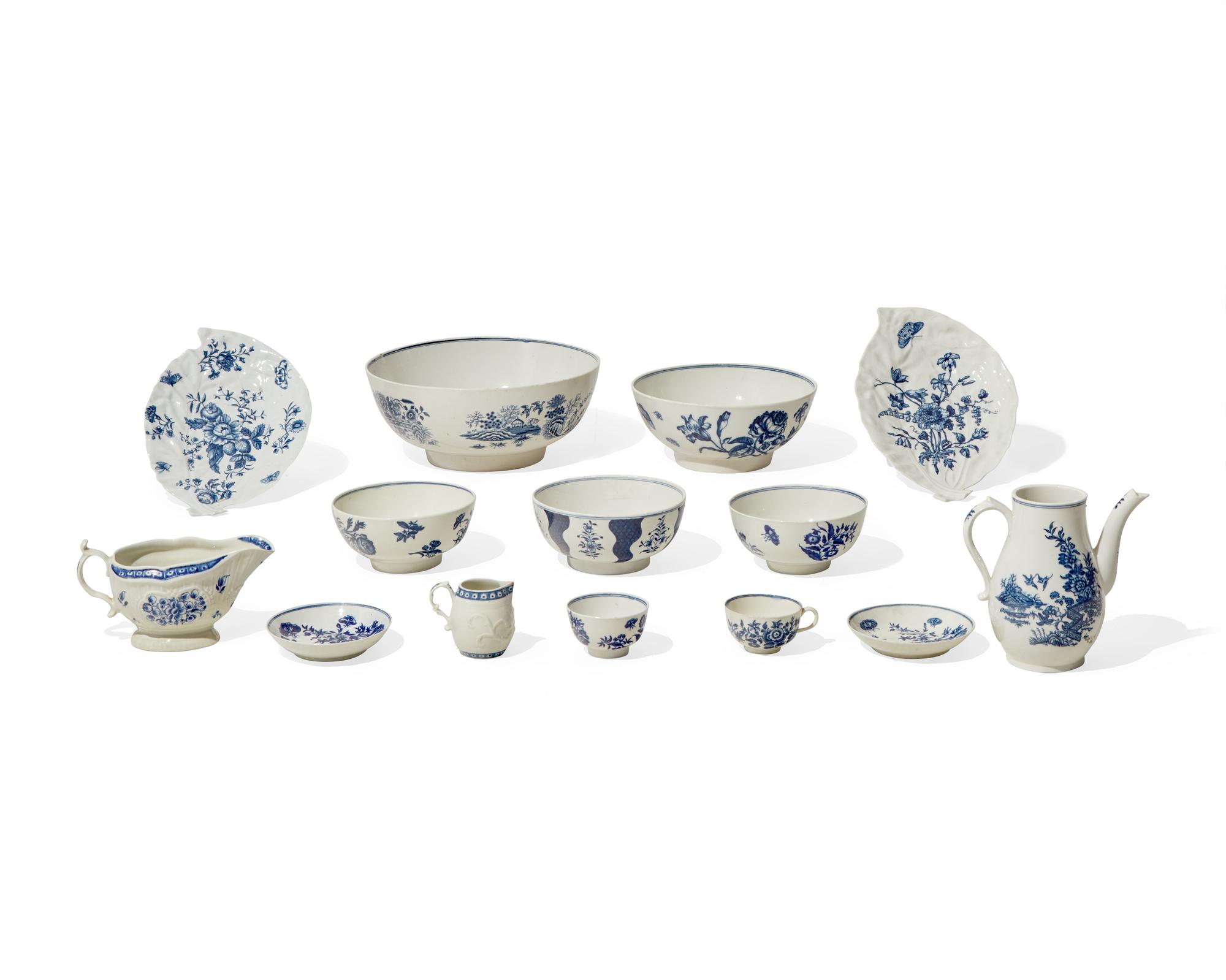 A Group of Fourteen Worcester Soft-Paste Porcelain Table Articles