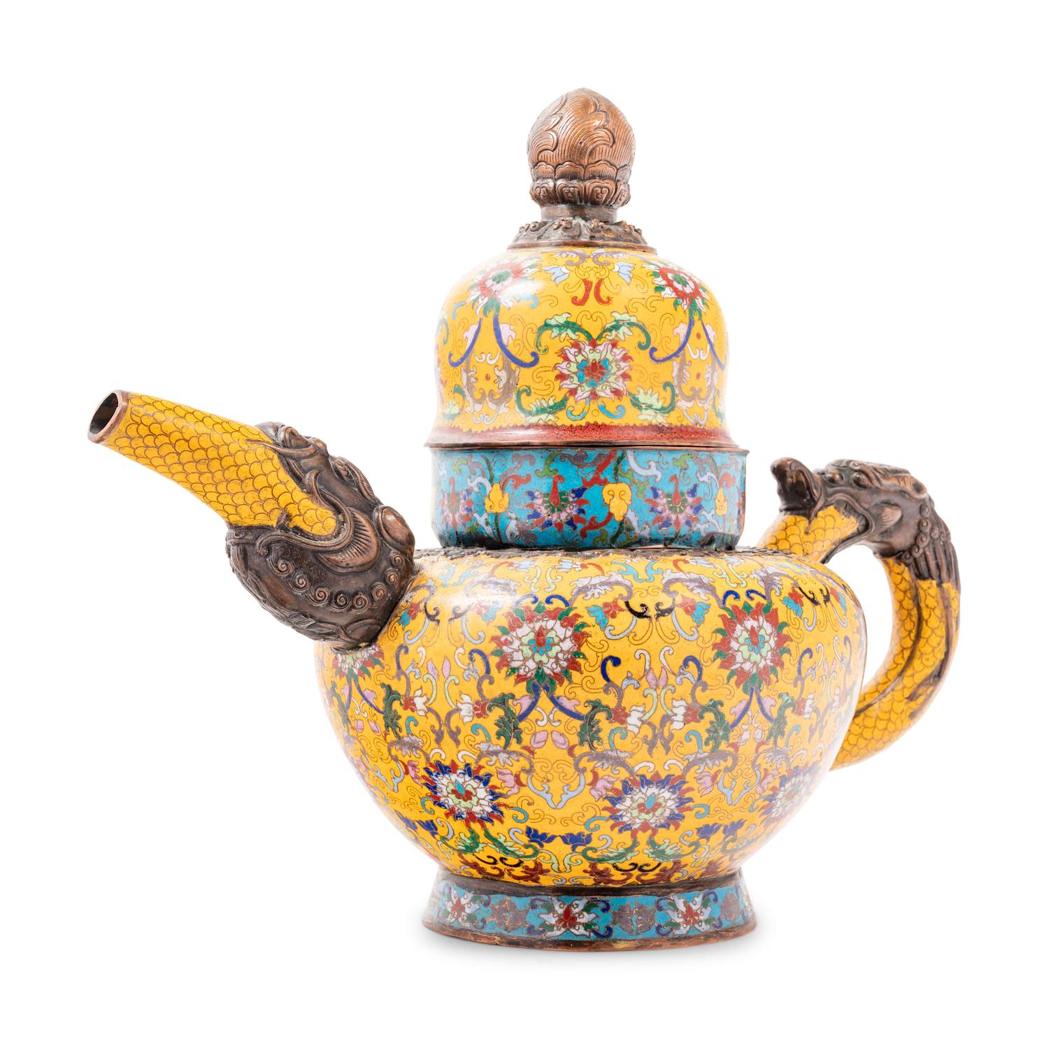 Three Chinese Yellow Ground Cloisonné Enameled Vessels