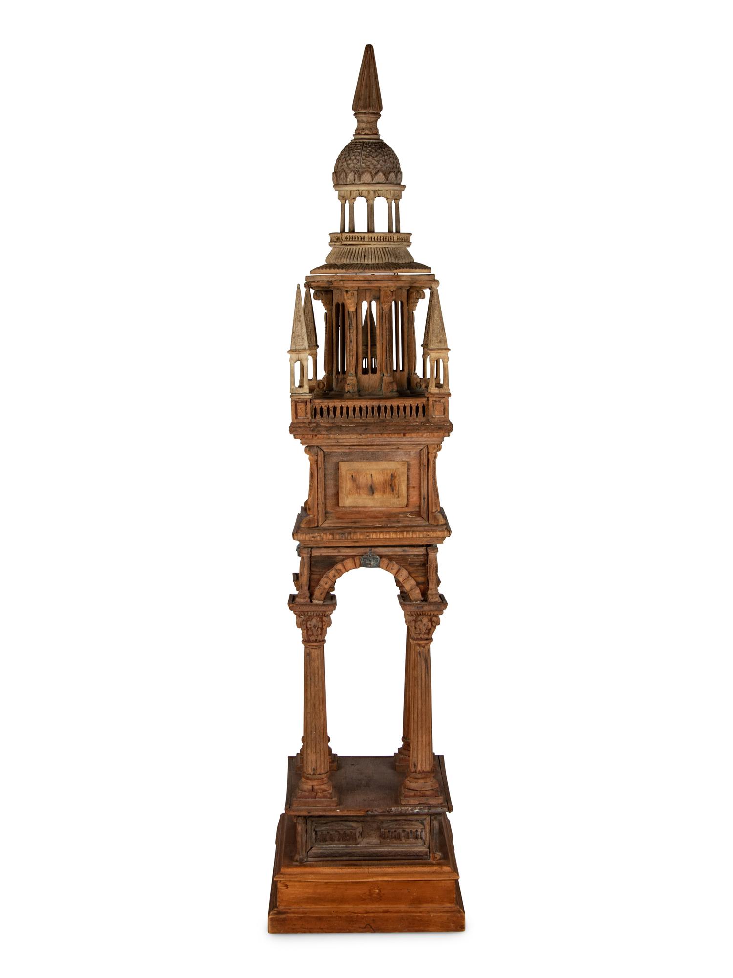 A Large Carved Wood Architectural Model