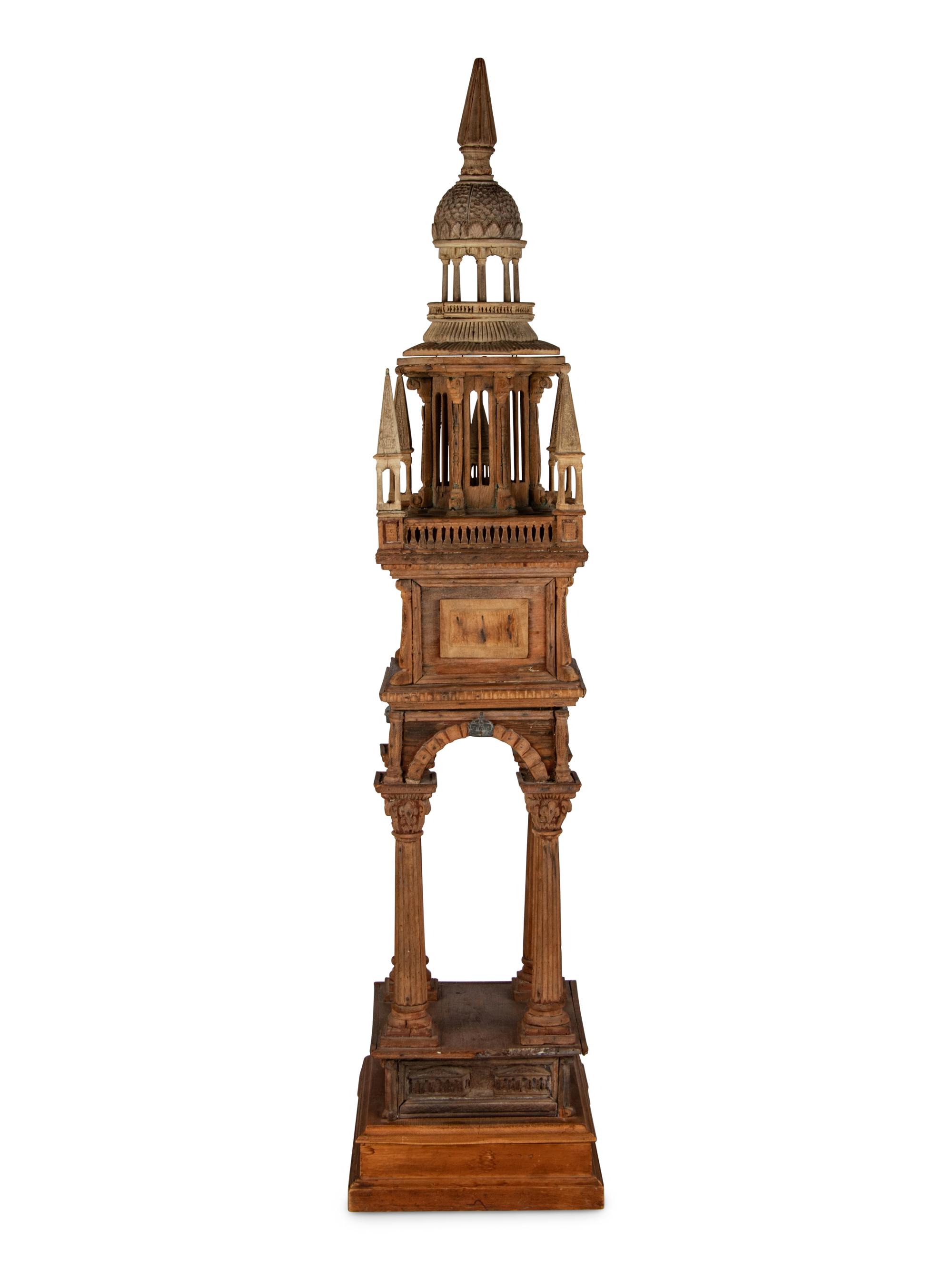 A Large Carved Wood Architectural Model