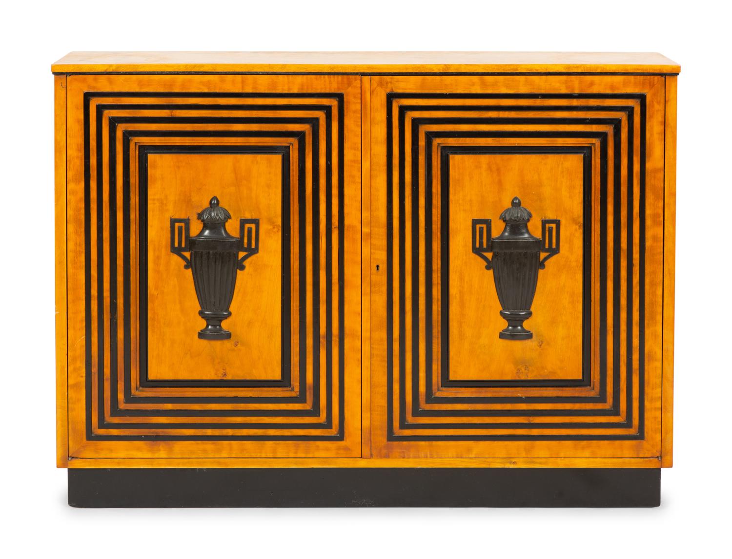 A Neoclassical Style Fruitwood and Parcel Ebonized Console Cabinet