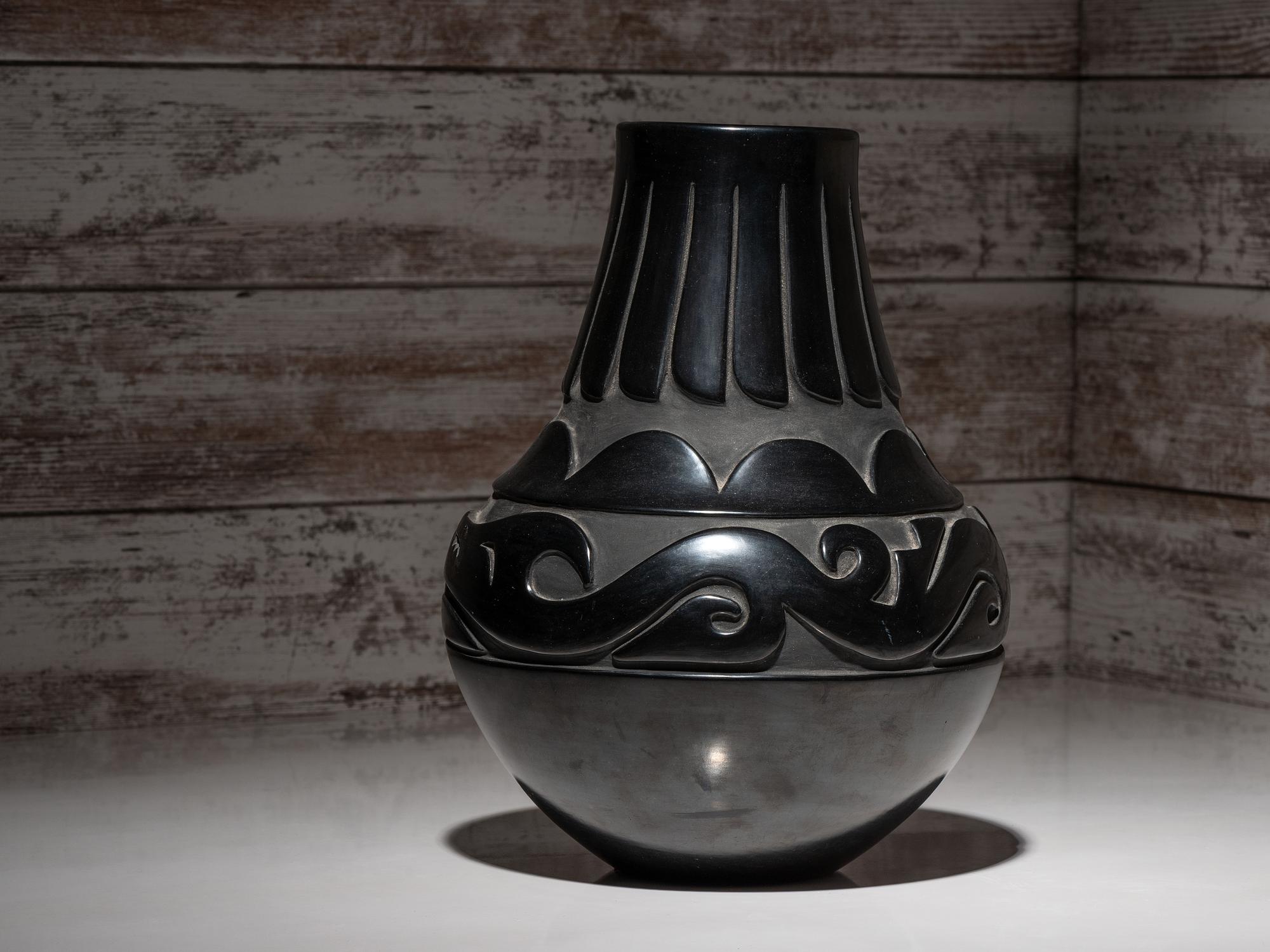 Carved Blackware Pottery Vase