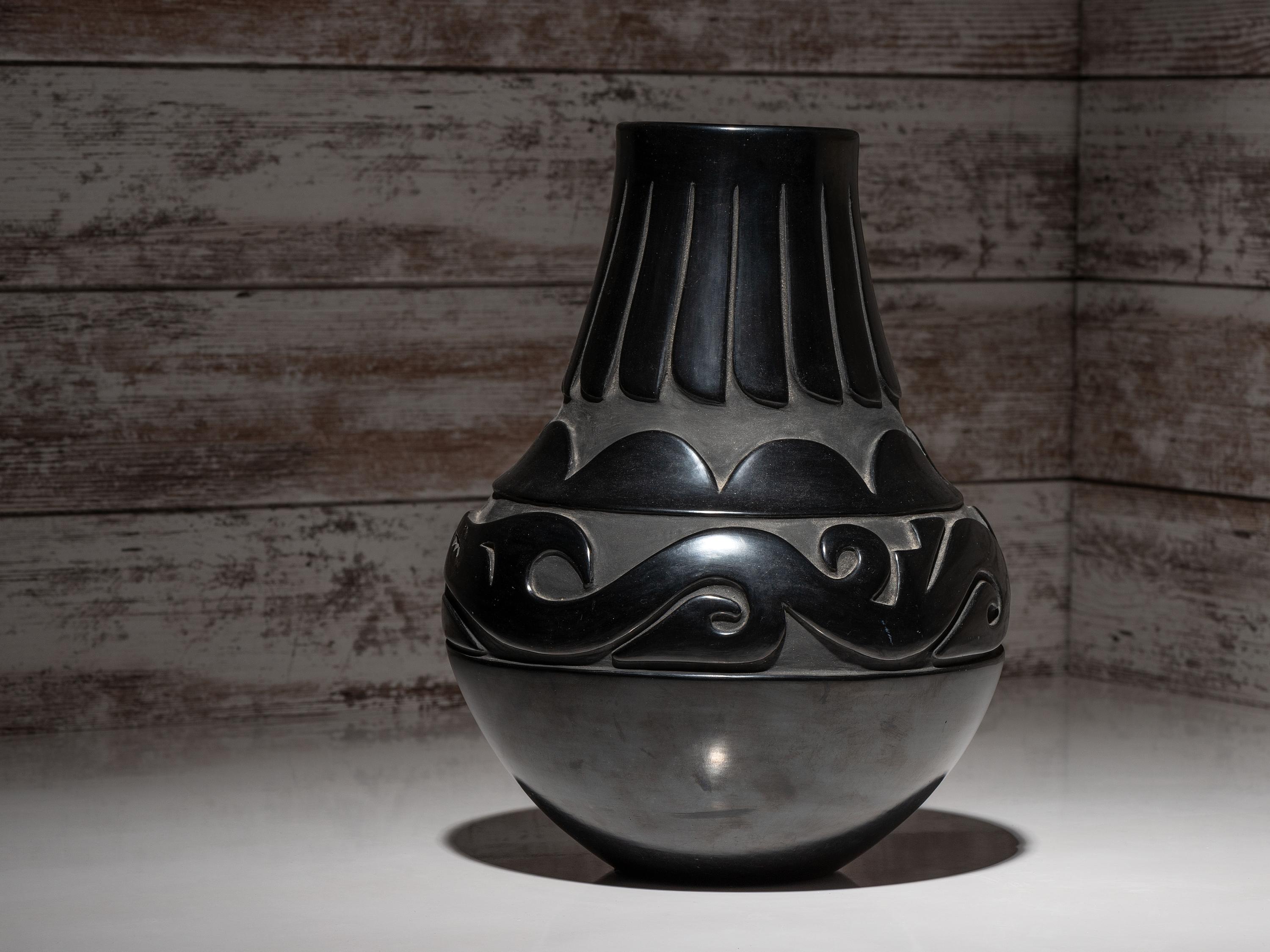 Carved Blackware Pottery Vase