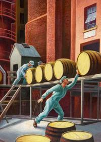 Whiskey Going into the Rackhouse to Age or Whiskey Barrels