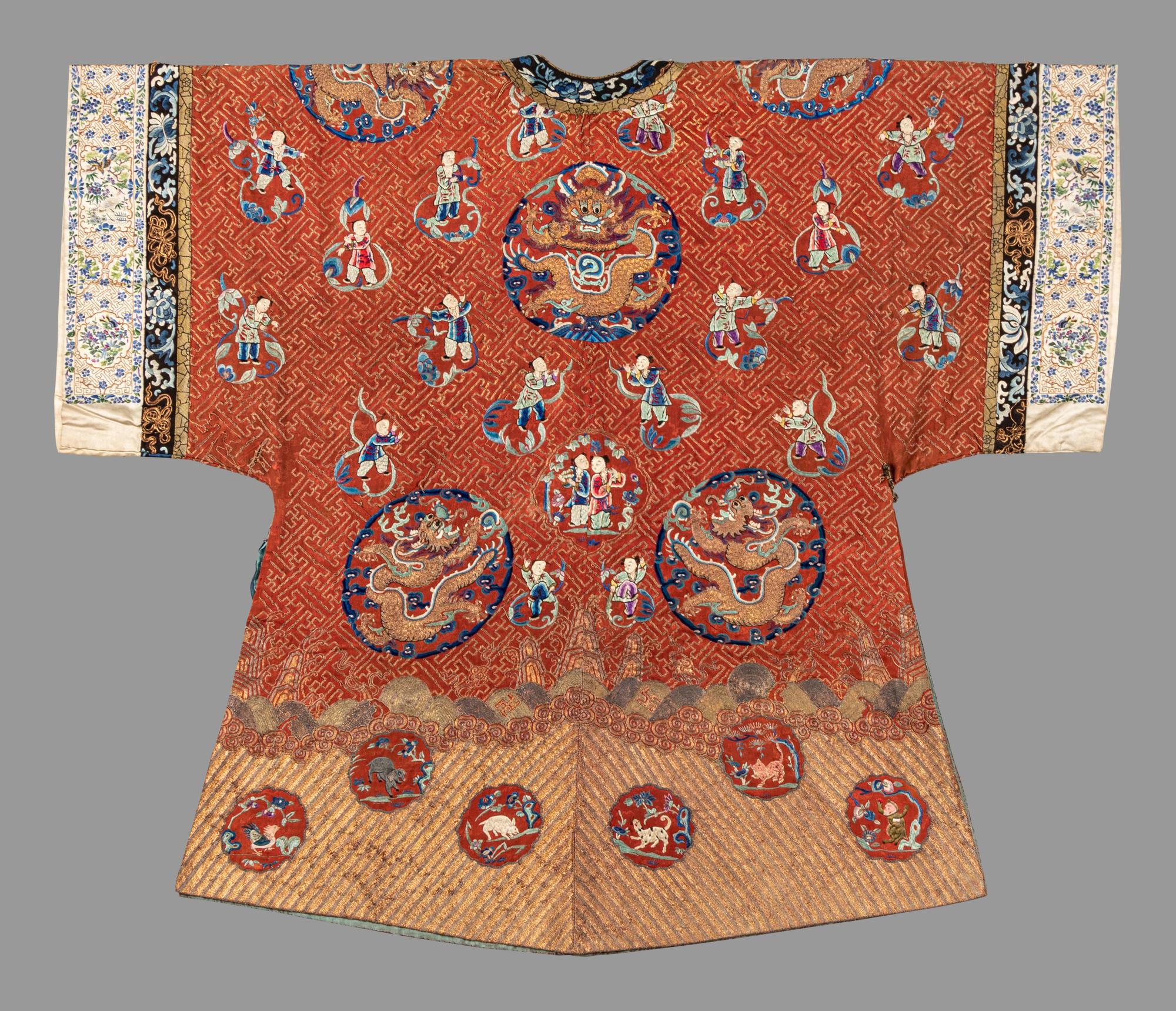 An Apricot Ground Embroidered Silk Lady’s Informal Robe