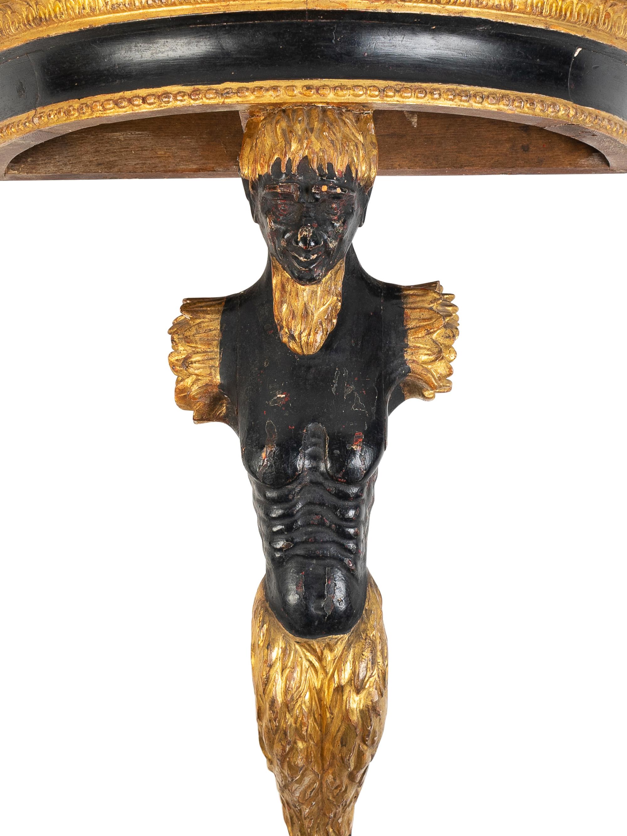 An Italian Painted and Parcel Gilt Satyr-Form Console Table