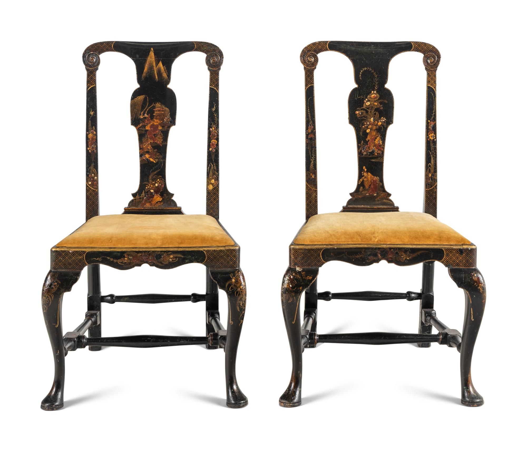 A Pair of Queen Anne Japanned Side Chairs
