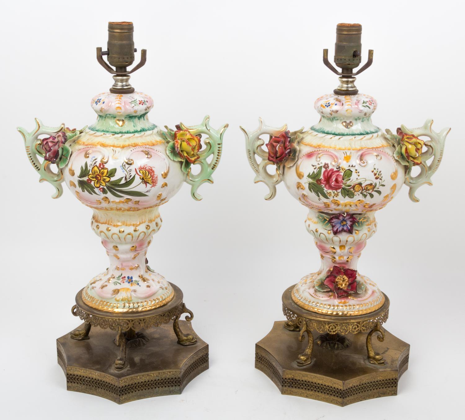A Pair of Continental Porcelain Vases Height 19 1/2 inches.