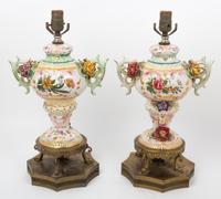 A Pair of Continental Porcelain Vases Height 19 1/2 inches.