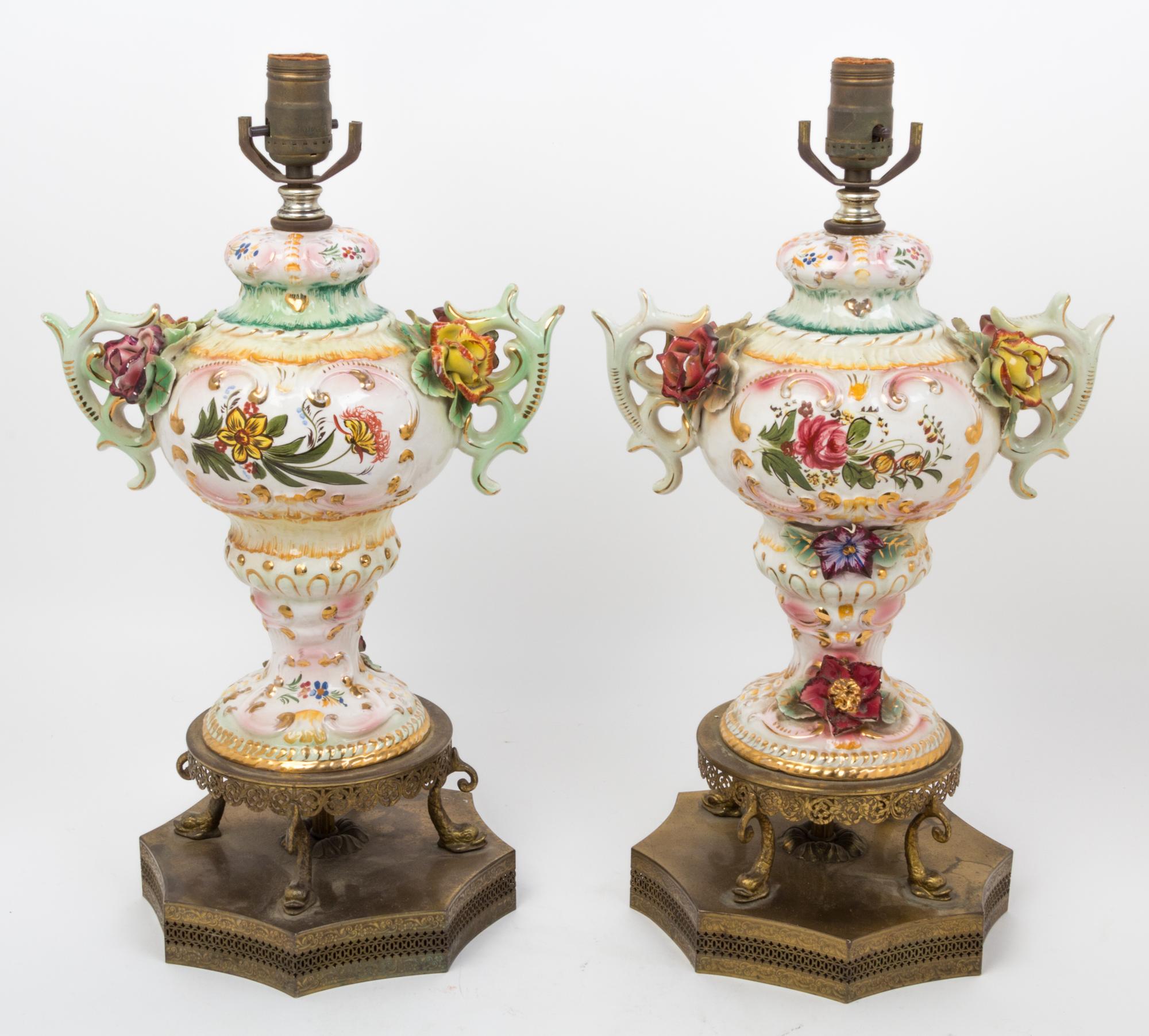 A Pair of Continental Porcelain Vases Height 19 1/2 inches.