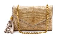 A Chanel Ivory Exotic Skin Convertible Flap Bag, 7 x 5 x 1 1/2 inches.