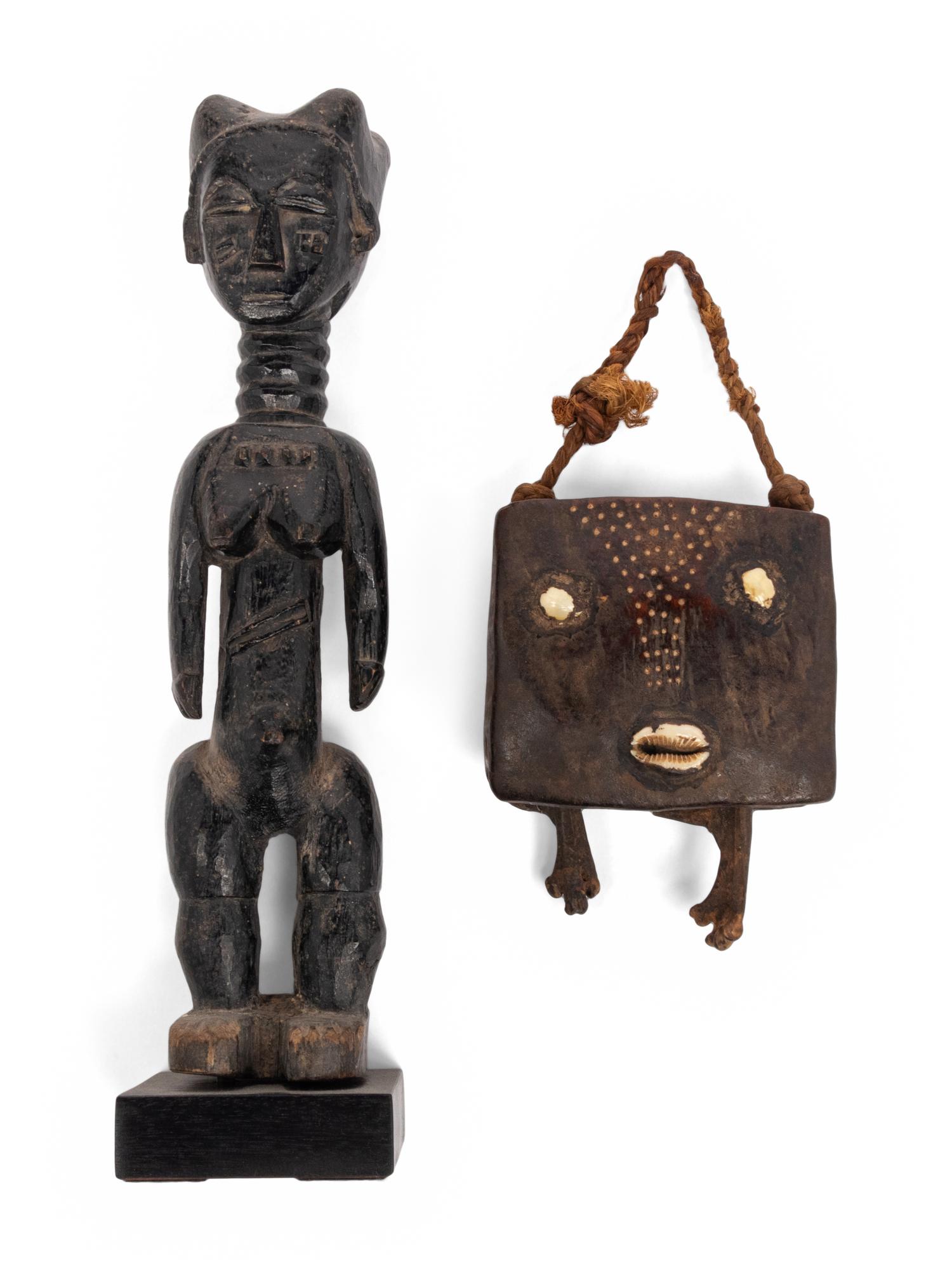 A Warega Wood Bell and an Atye Wood Female Figure