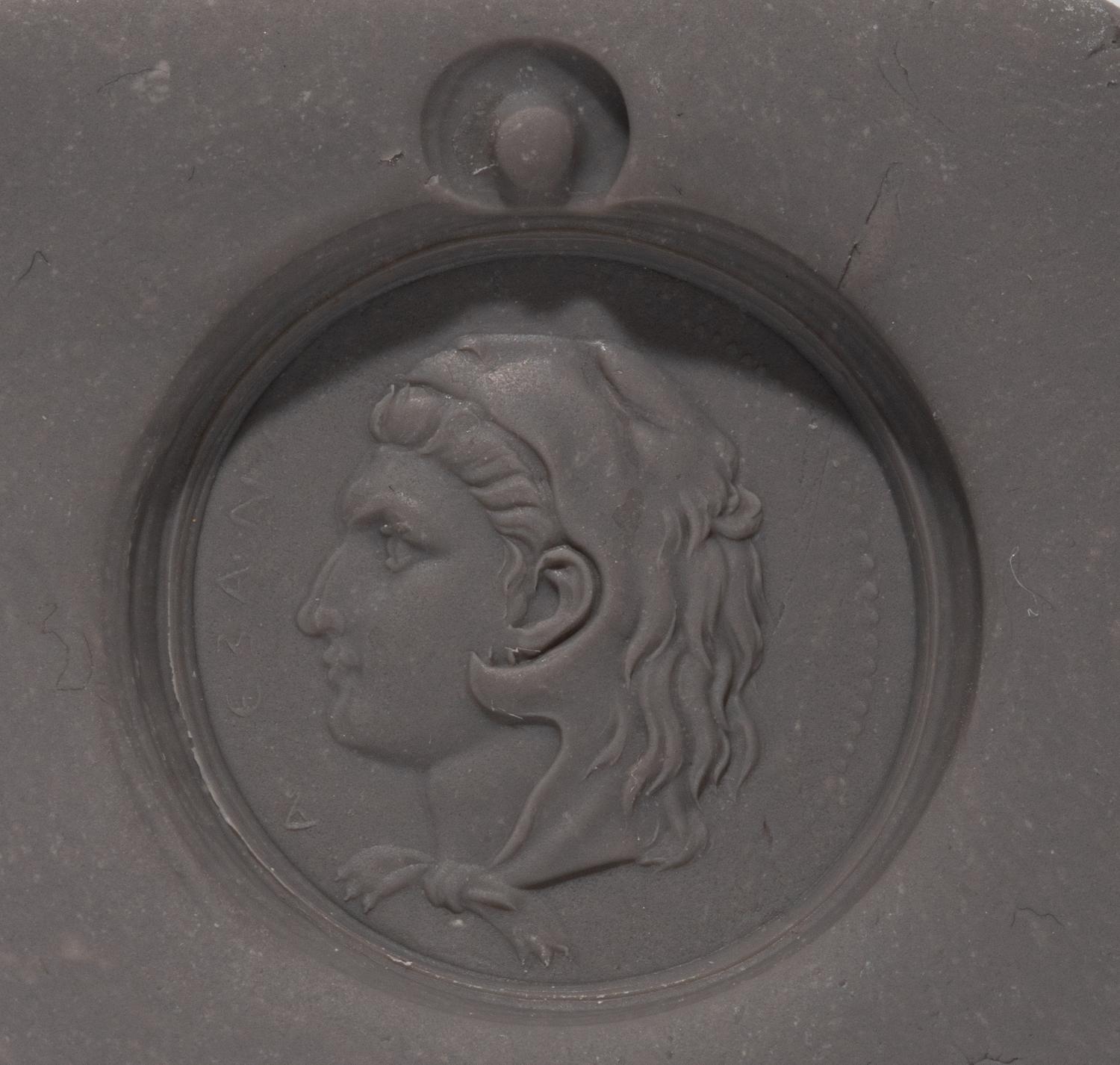 A Neoclassical Gold and Carnelian Pendant with a Portrait Head of Alexander the Great as Hercules