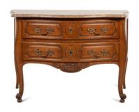 A Louis XV Style Walnut Marble-Top Commode
