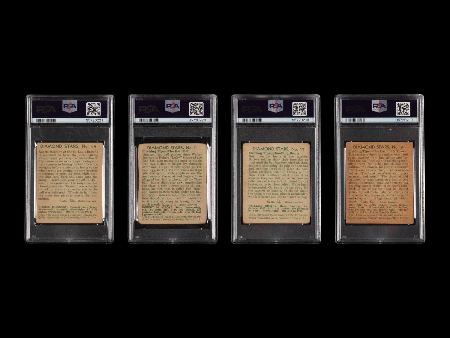 A Group of PSA Graded 1934-35 Diamond Stars Hall of Fame Baseball Cards Including Rogers Hornsby