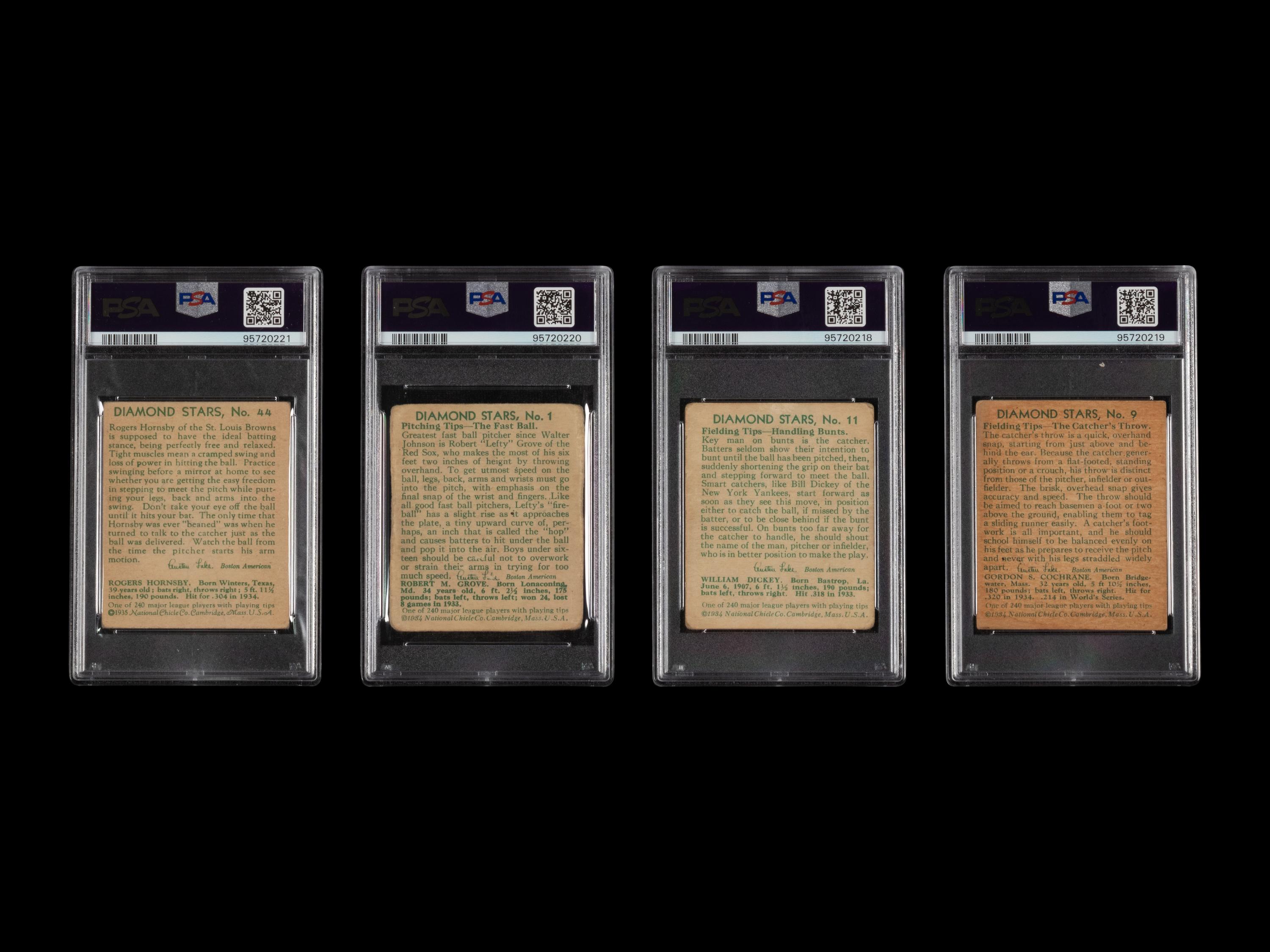 A Group of PSA Graded 1934-35 Diamond Stars Hall of Fame Baseball Cards Including Rogers Hornsby