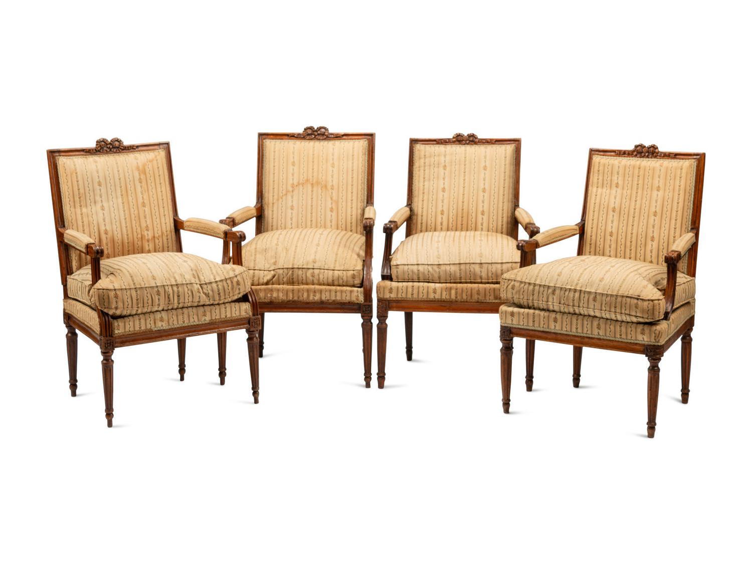 A Set of Four Louis XVI Beechwood Fauteuils