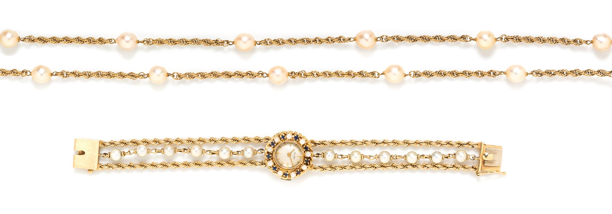 A Collection of 14 Karat Yellow Gold and Cultured Pearl Jewelry, 33.40 dwts.