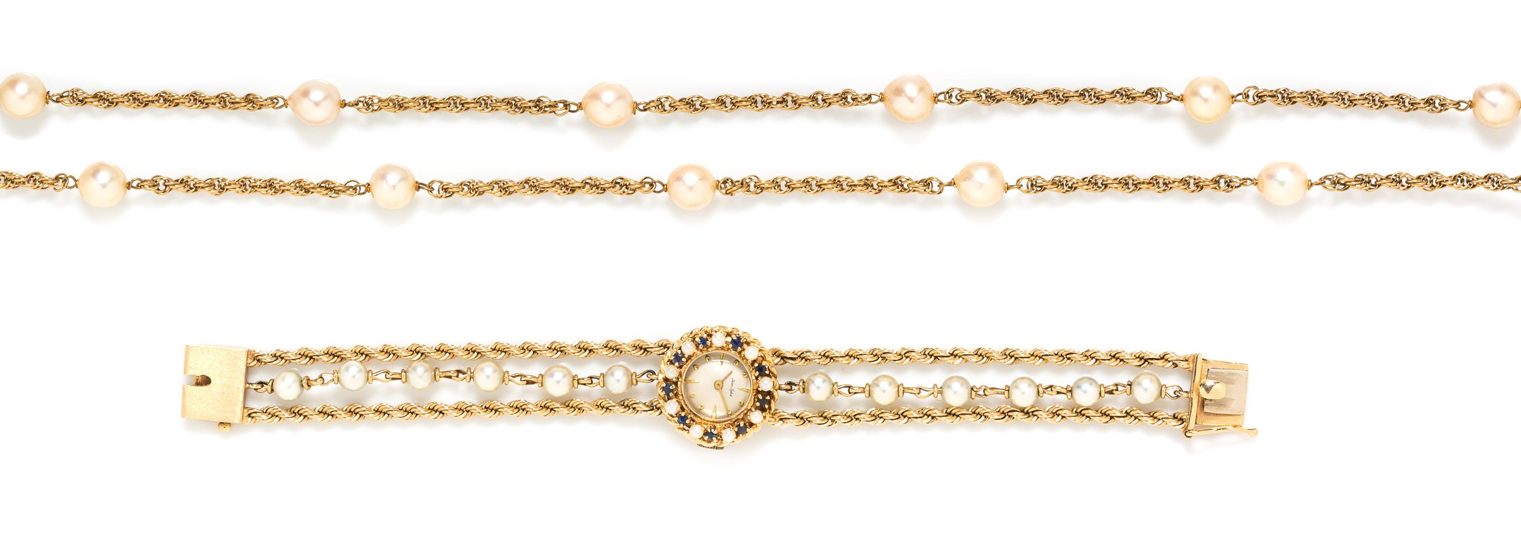 A Collection of 14 Karat Yellow Gold and Cultured Pearl Jewelry, 33.40 dwts.