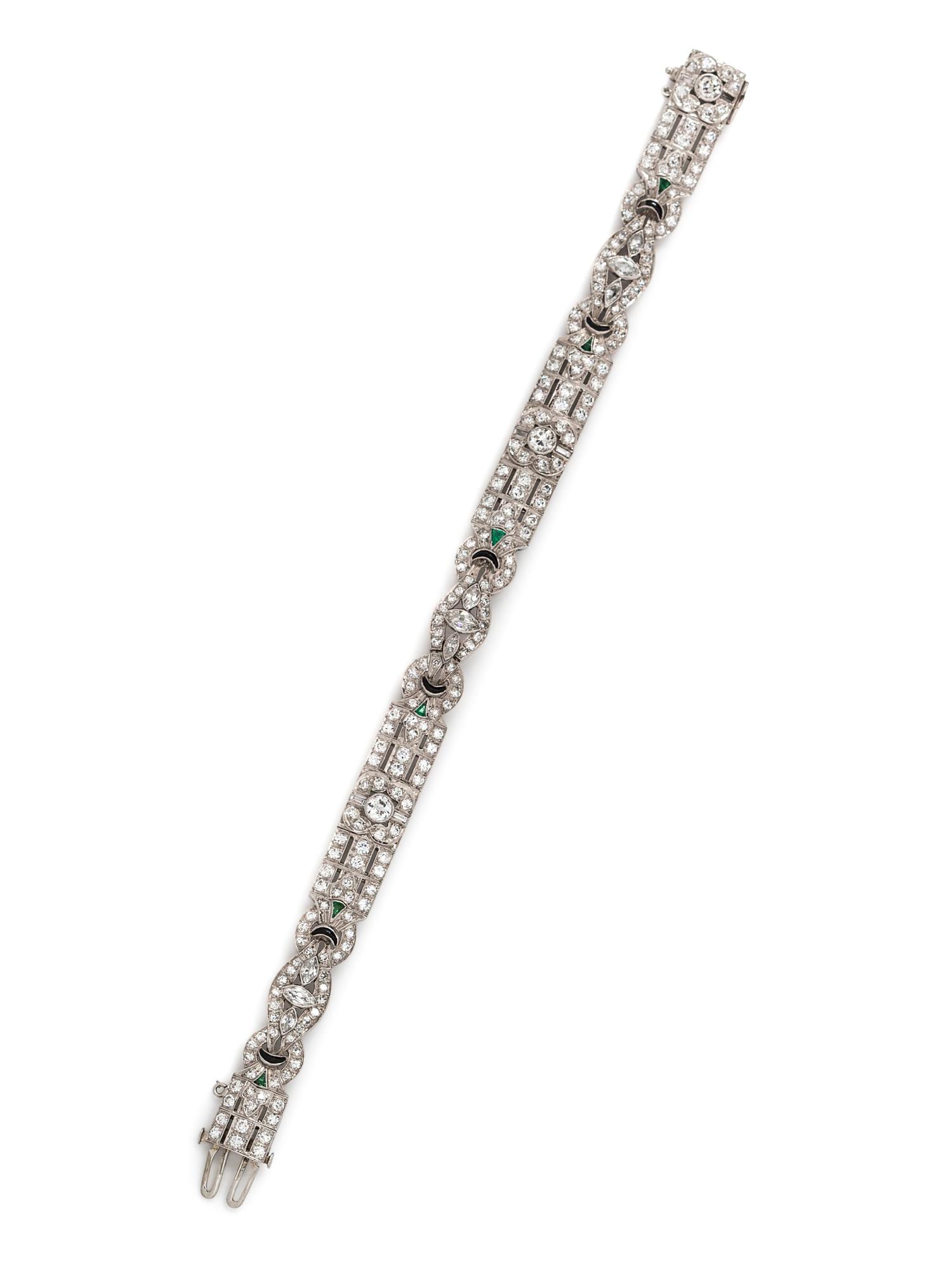 Art Deco, Diamond, Emerald and Onyx Bracelet