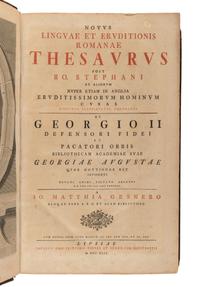 GESNER, Johannes Matthias (1691-1761). Novus Linguae et Eruditionis Romanae Thesaurus . [Leipzig]: Impensis Casp. Fritschii Vidvae et Bernh. Chr. Breitkopfii, 1749.