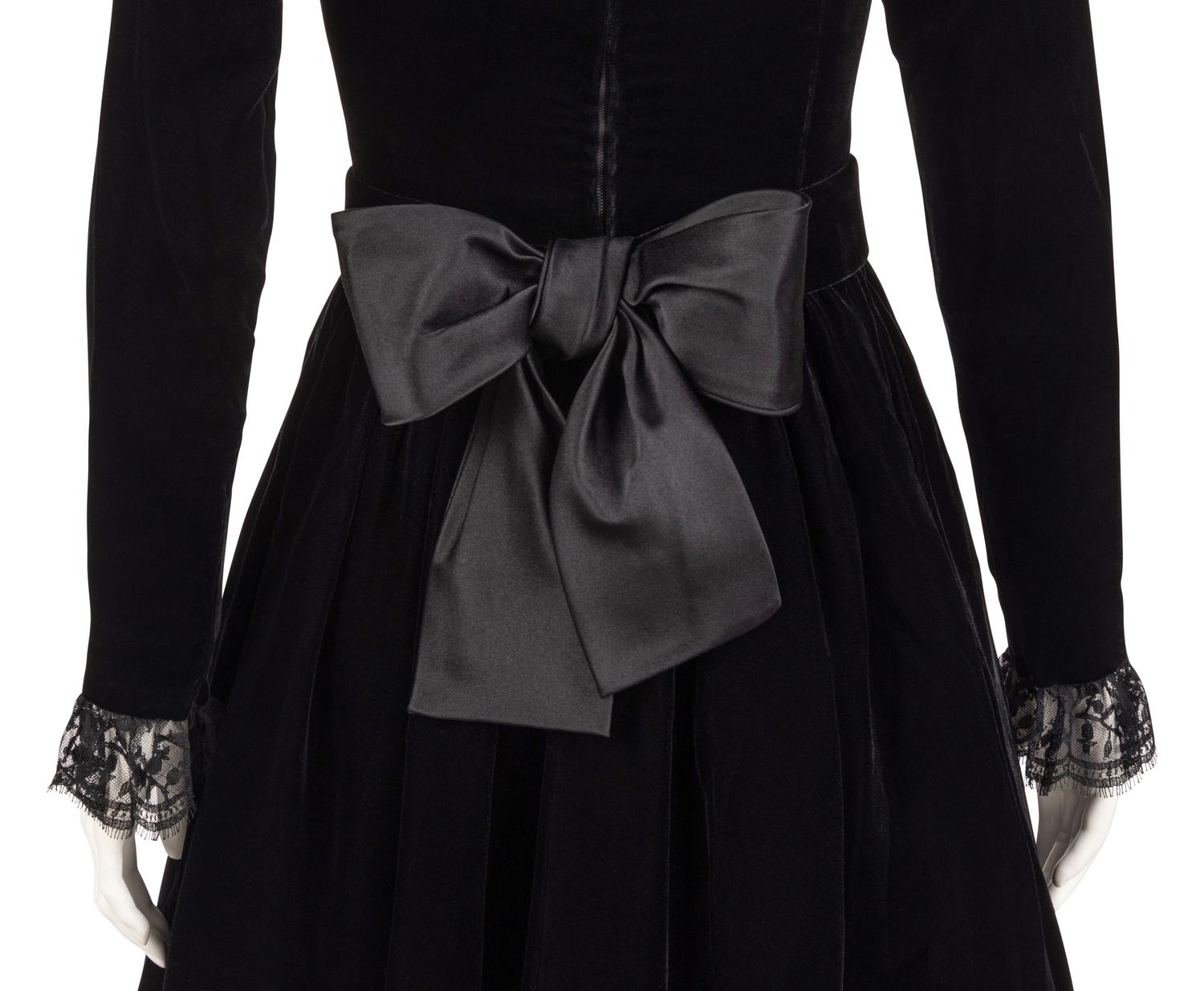 Yves Saint Laurent Haute Couture Black Velvet Dress and Belt, ca. 1980