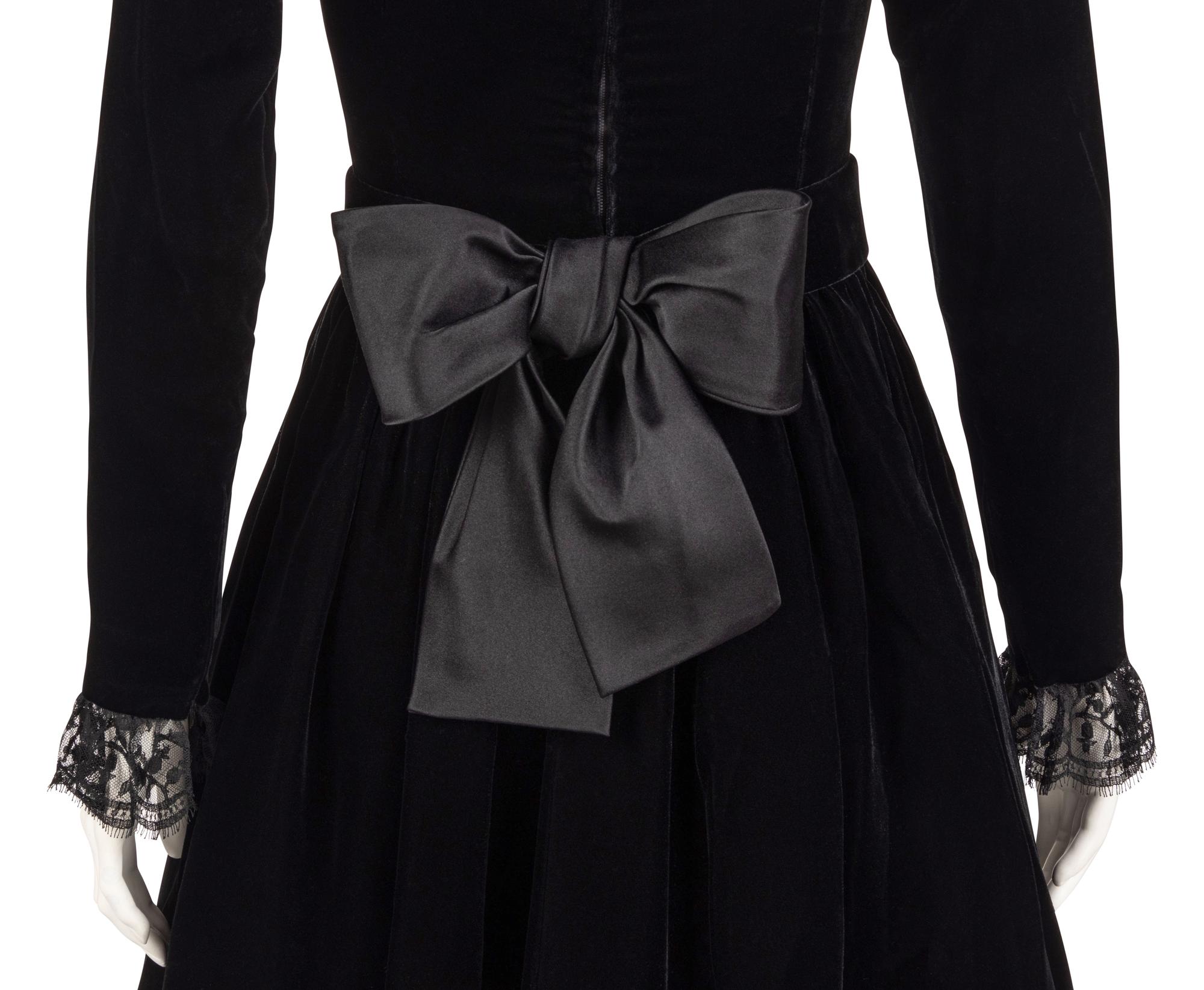 Yves Saint Laurent Haute Couture Black Velvet Dress and Belt, ca. 1980