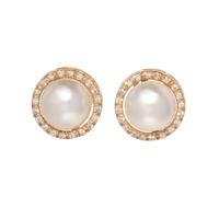 CULTURED MABE PEARL AND DIAMOND EARCLIPS