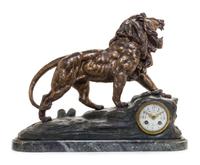 A French Cast Metal Mantel Clock Height 17 inches. — MOVEMENT BY DELORME & CIE, CIRCA 1900