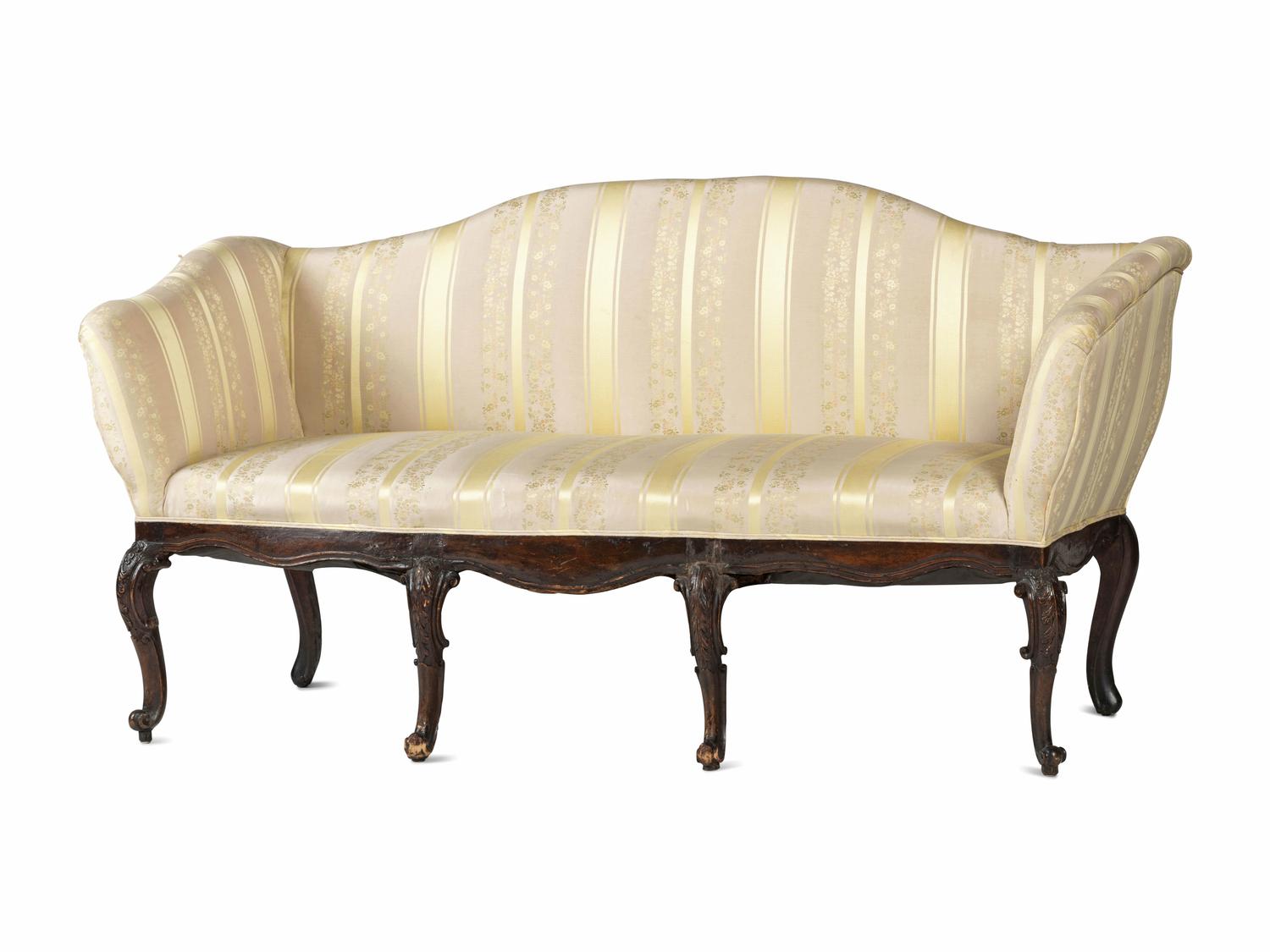 An Italian Carved and Black Painted Walnut Upholstered Sofa