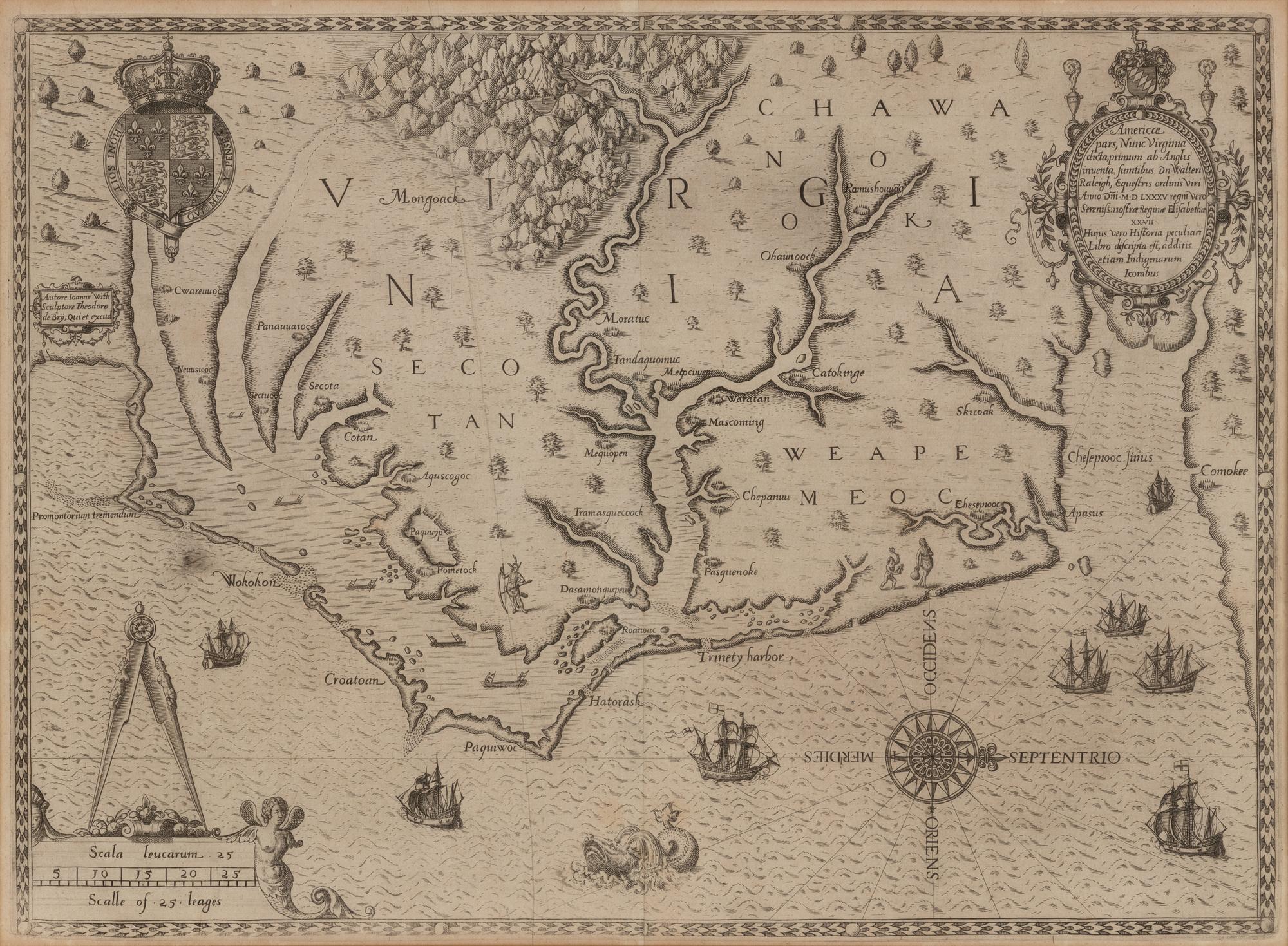 [MAP]. BRY, Theodor de (1528-1598) and John WHITE (1540-1593). Americae pars, nunc Virginia dicta primum ab Anglis . Frankfurt, 1590.