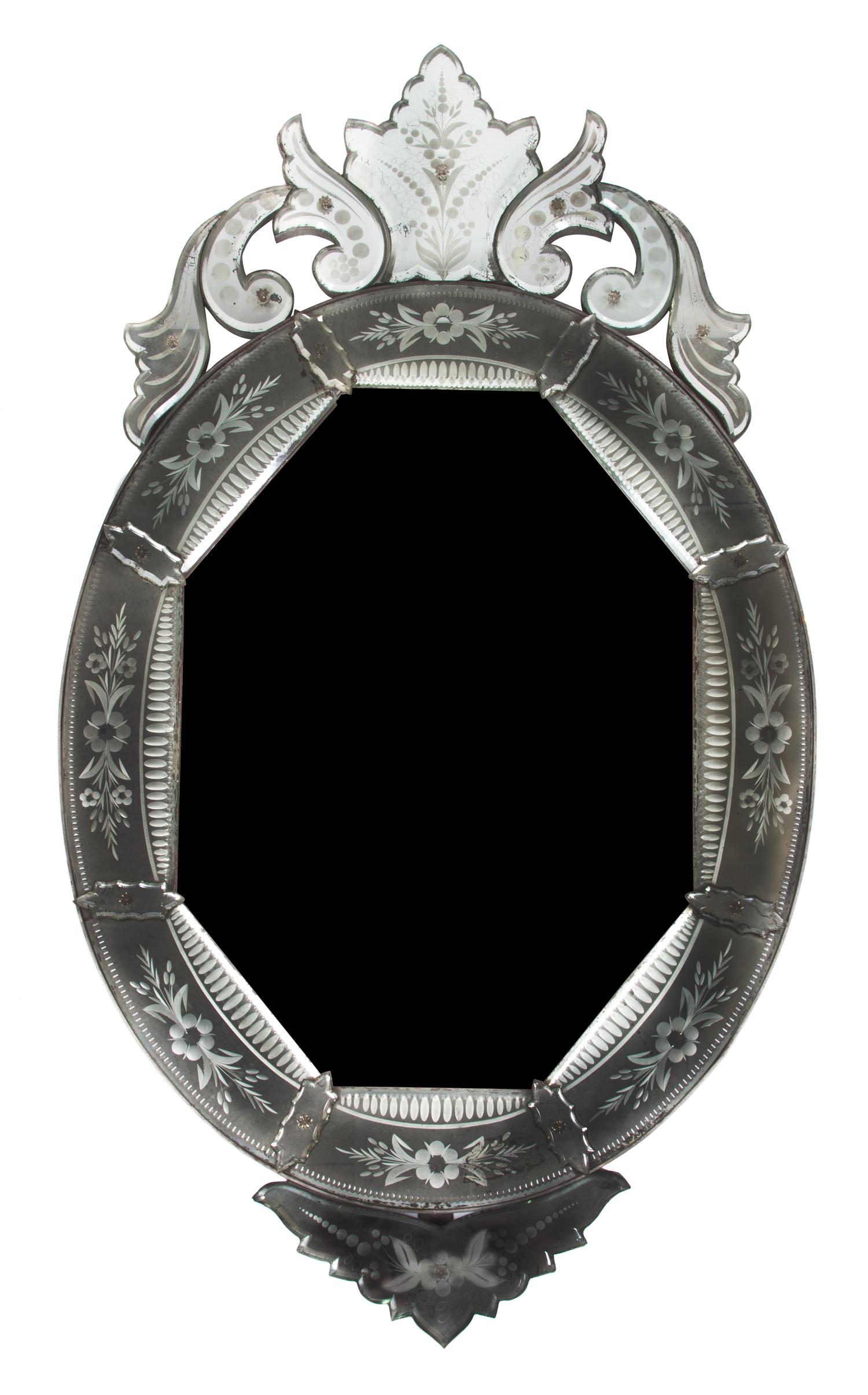 A Venetian Mirror Height 41 x width 23 1/4 inches. — 19TH CENTURY