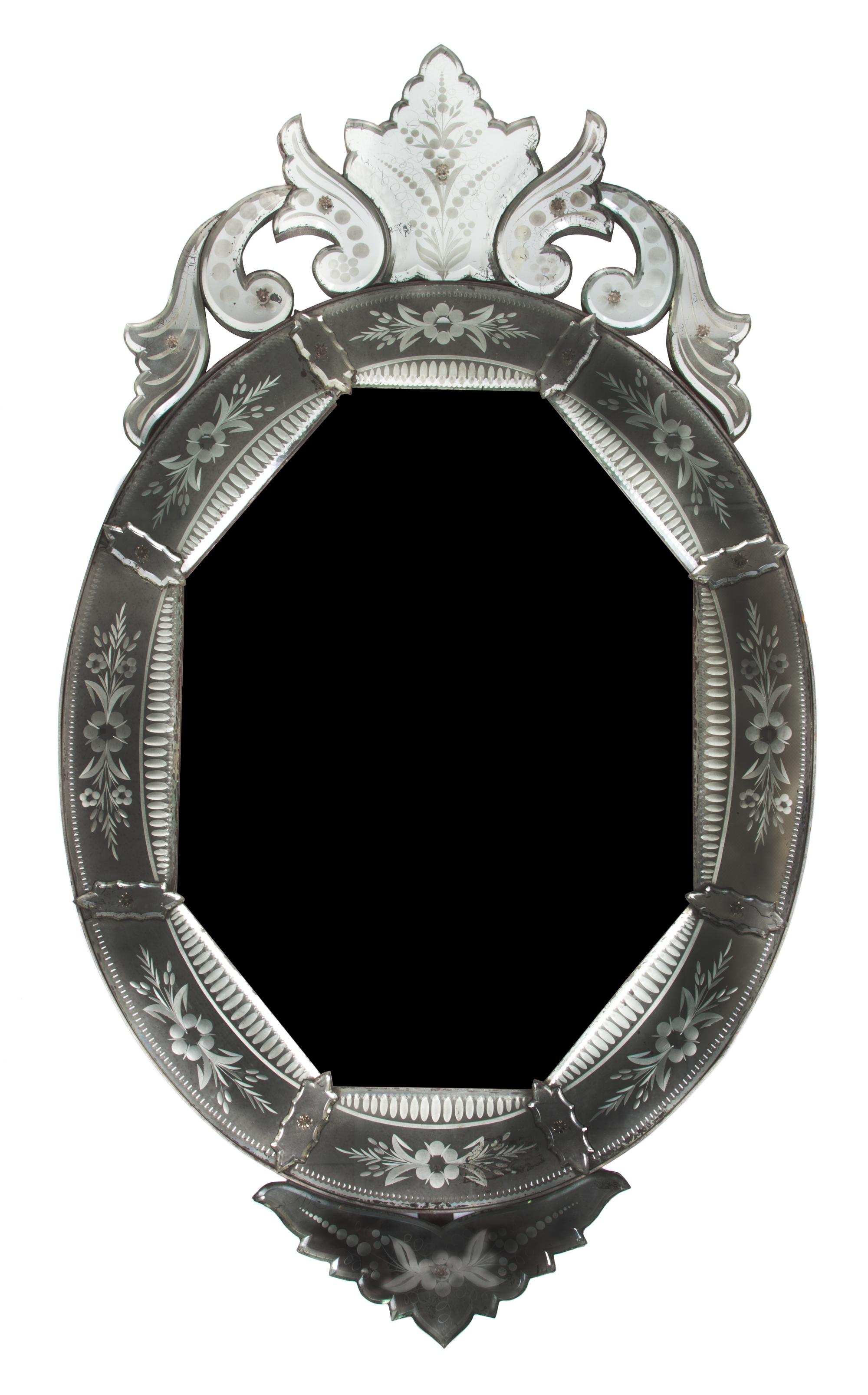 A Venetian Mirror Height 41 x width 23 1/4 inches. — 19TH CENTURY