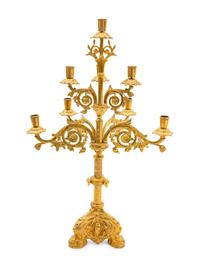 A Continental Gilt Bronze Eight-Light Candelabra