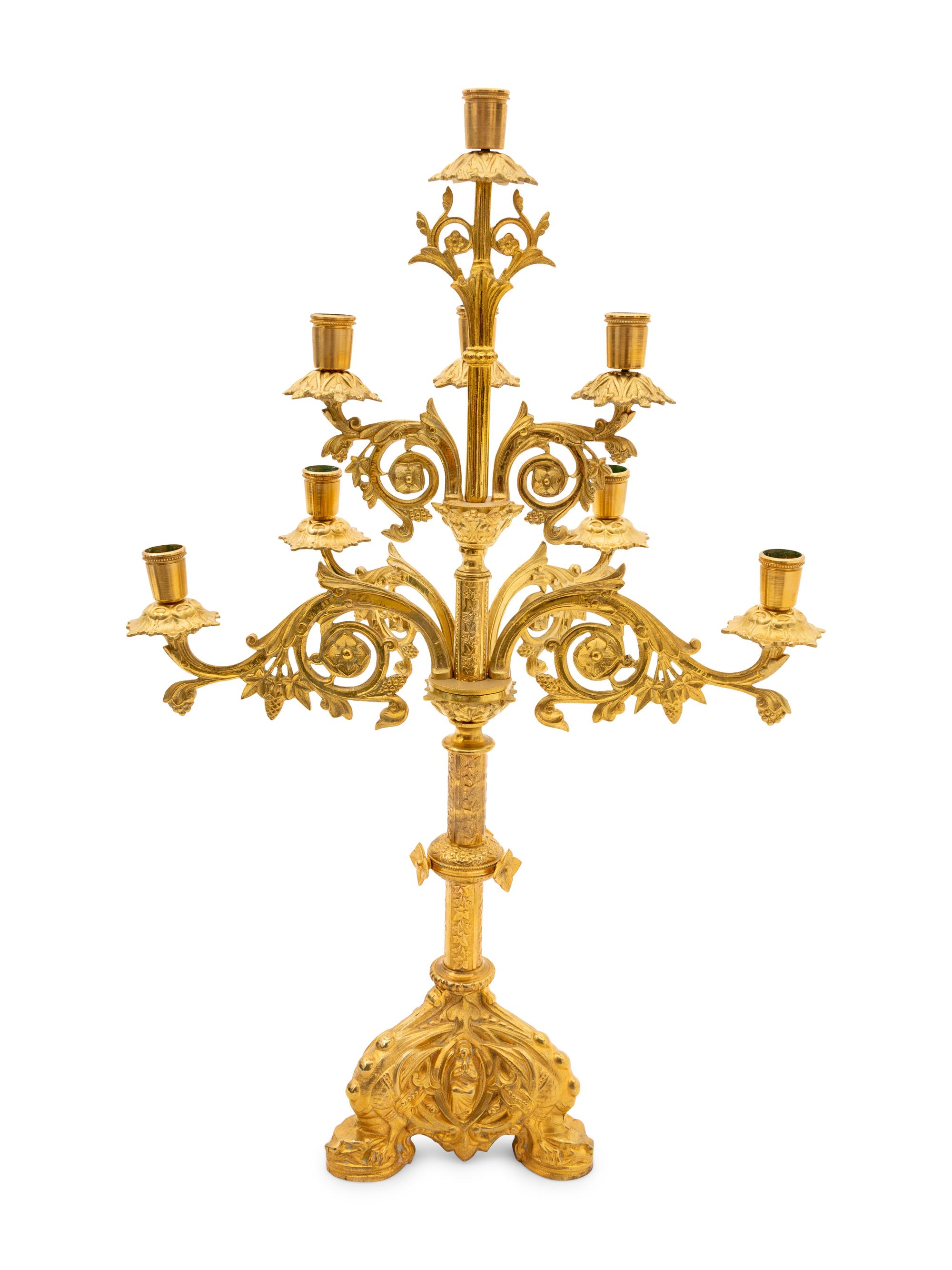 A Continental Gilt Bronze Eight-Light Candelabra