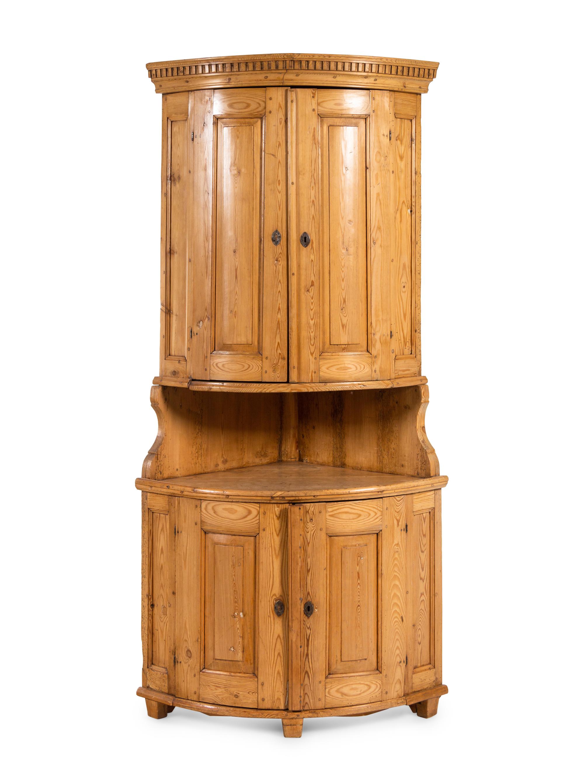 A Swedish Pine Corner Cabinet
