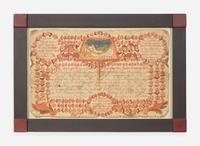 A Frakur birth record decorated with houses