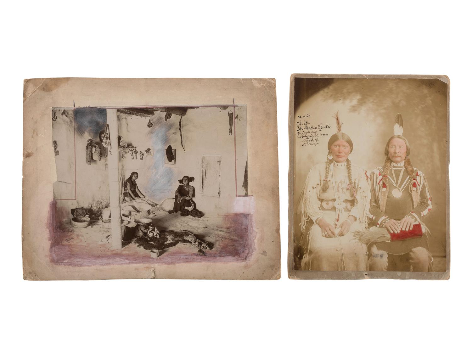 [NATIVE AMERICANS - PHOTOGRAPHY]. A group of photographs, stereoviews, and real photo postcards of Native American subjects, including a cyanotype.