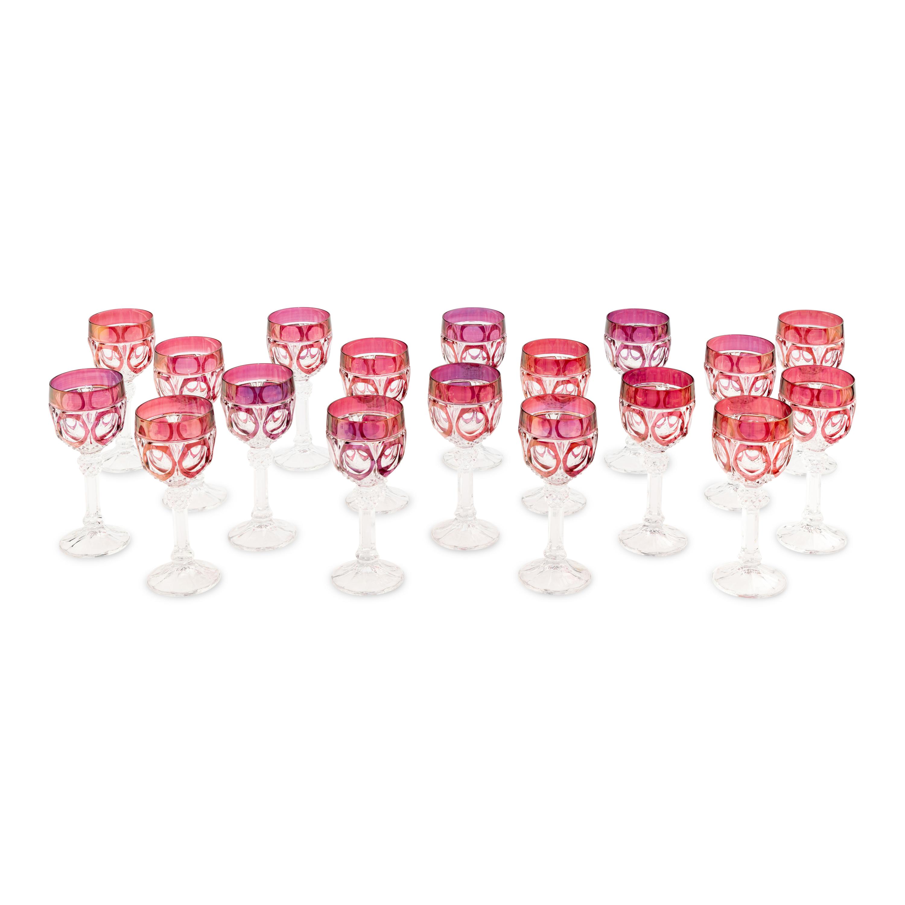 A Set of Eighteen Ruby and Cut-to-Clear Glass Hock Wines in the Napoleon Pattern