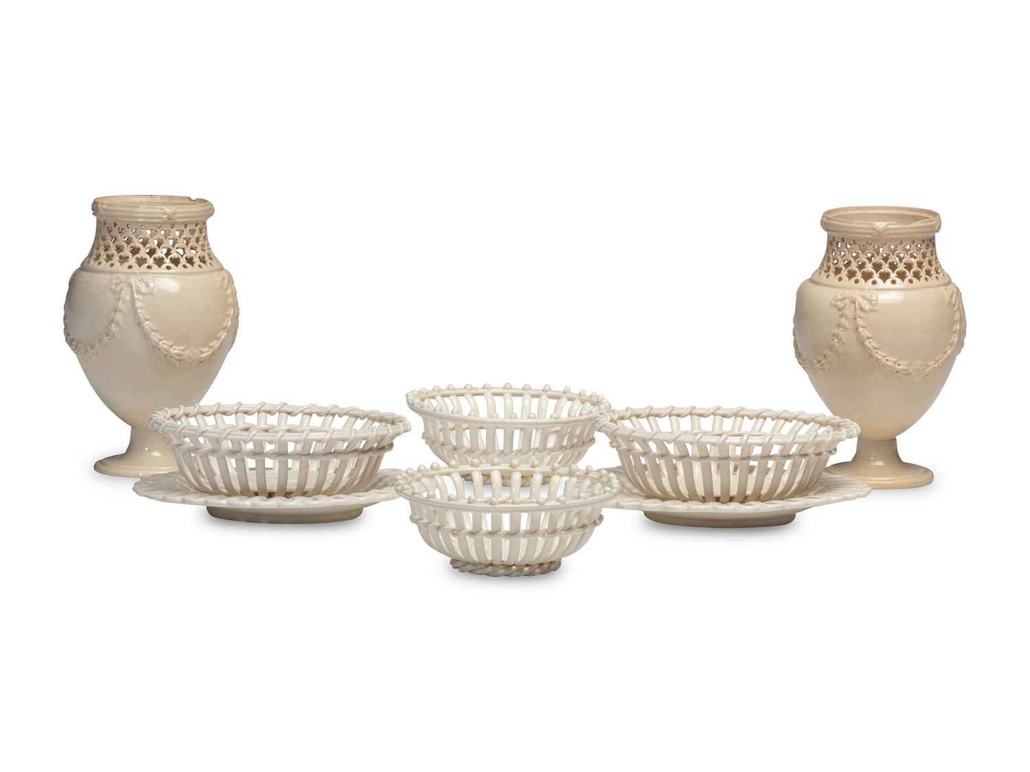Six Reticulated Creamware Articles