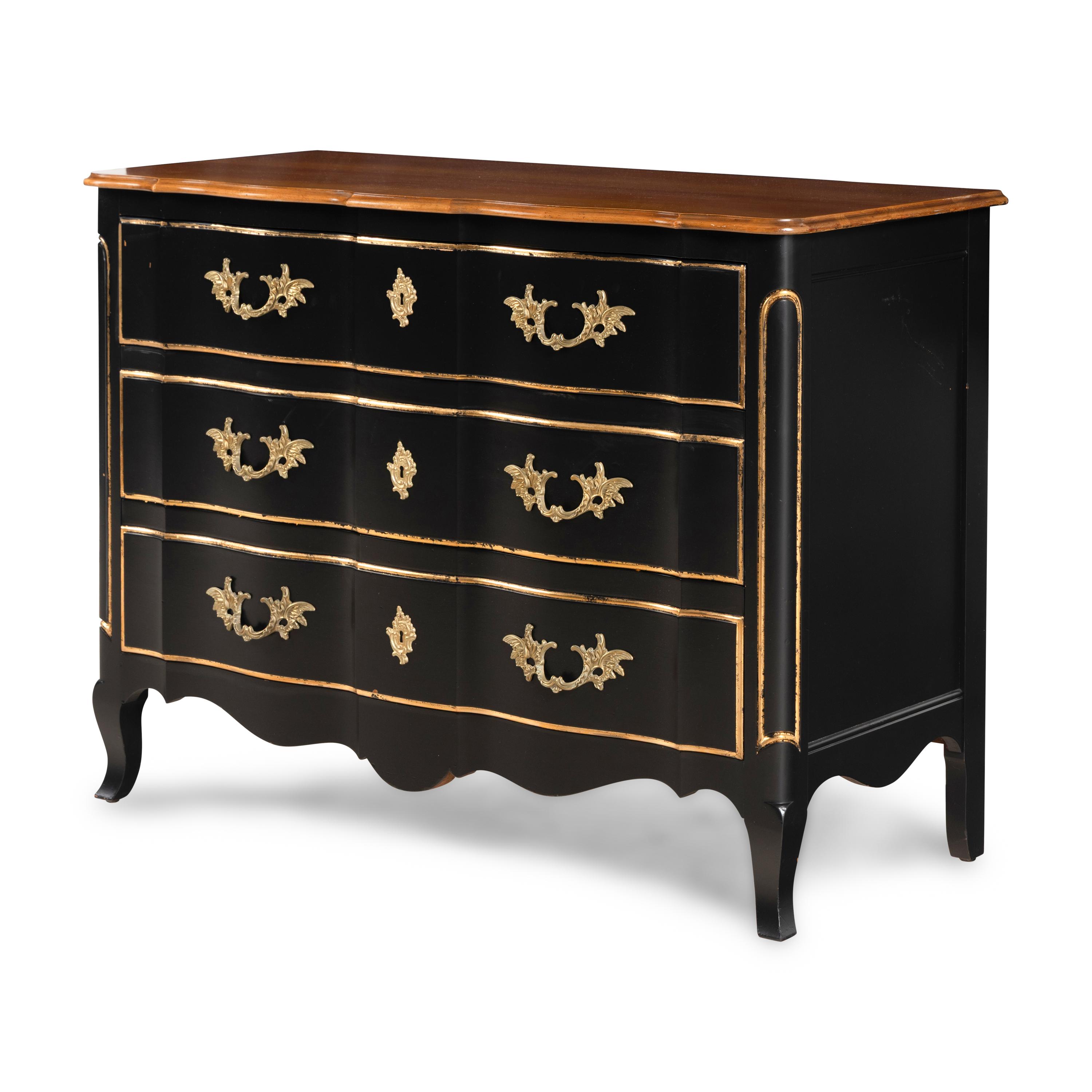 A Louis XV Style Gilt Metal Mounted and Part-Ebonized Commode