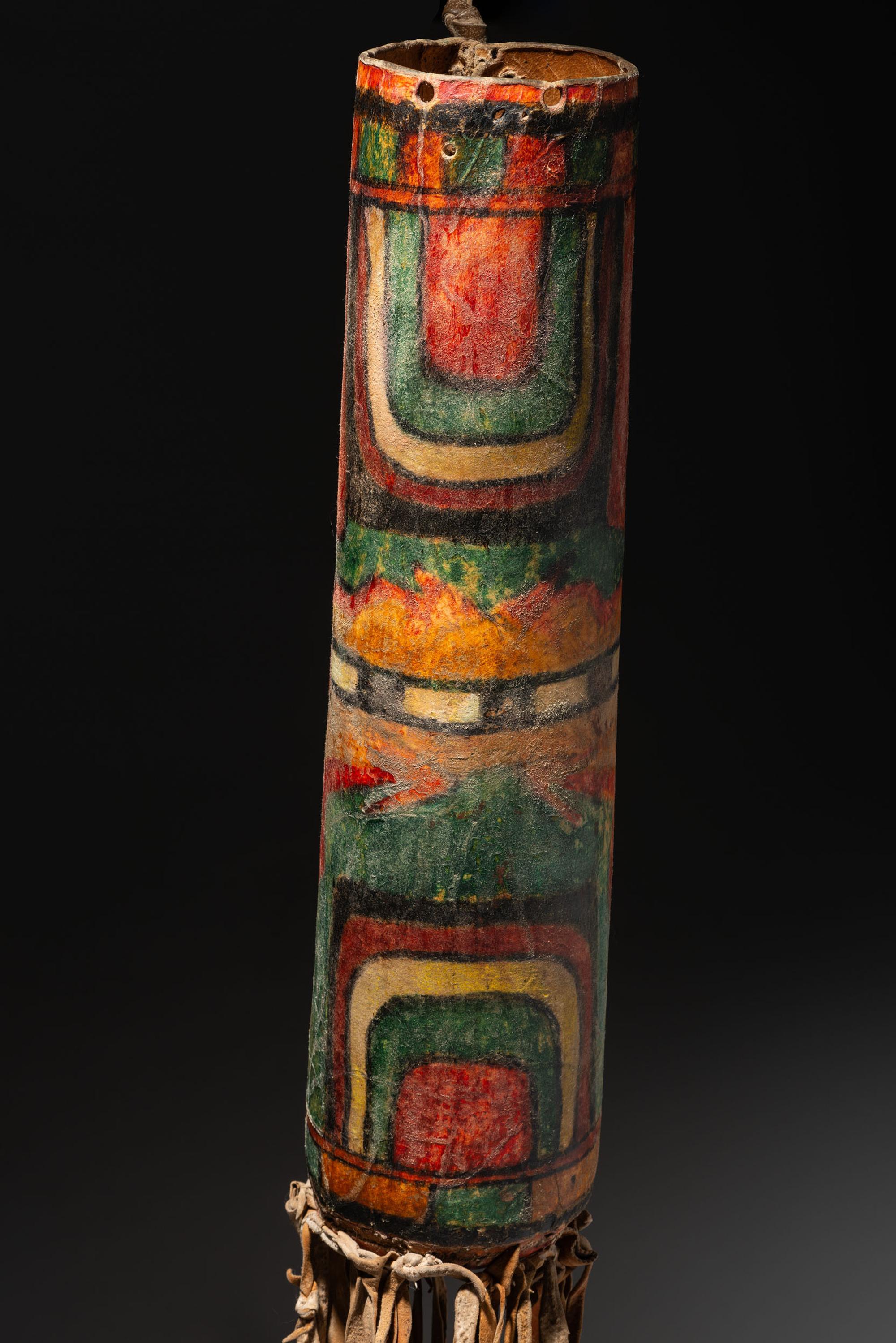 Cheyenne Parfleche Cylinder, with Pueblo Overpaint