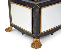 An English Black and Gilt Decorated Tole Box with Mirrored Panels — 19TH CENTURY