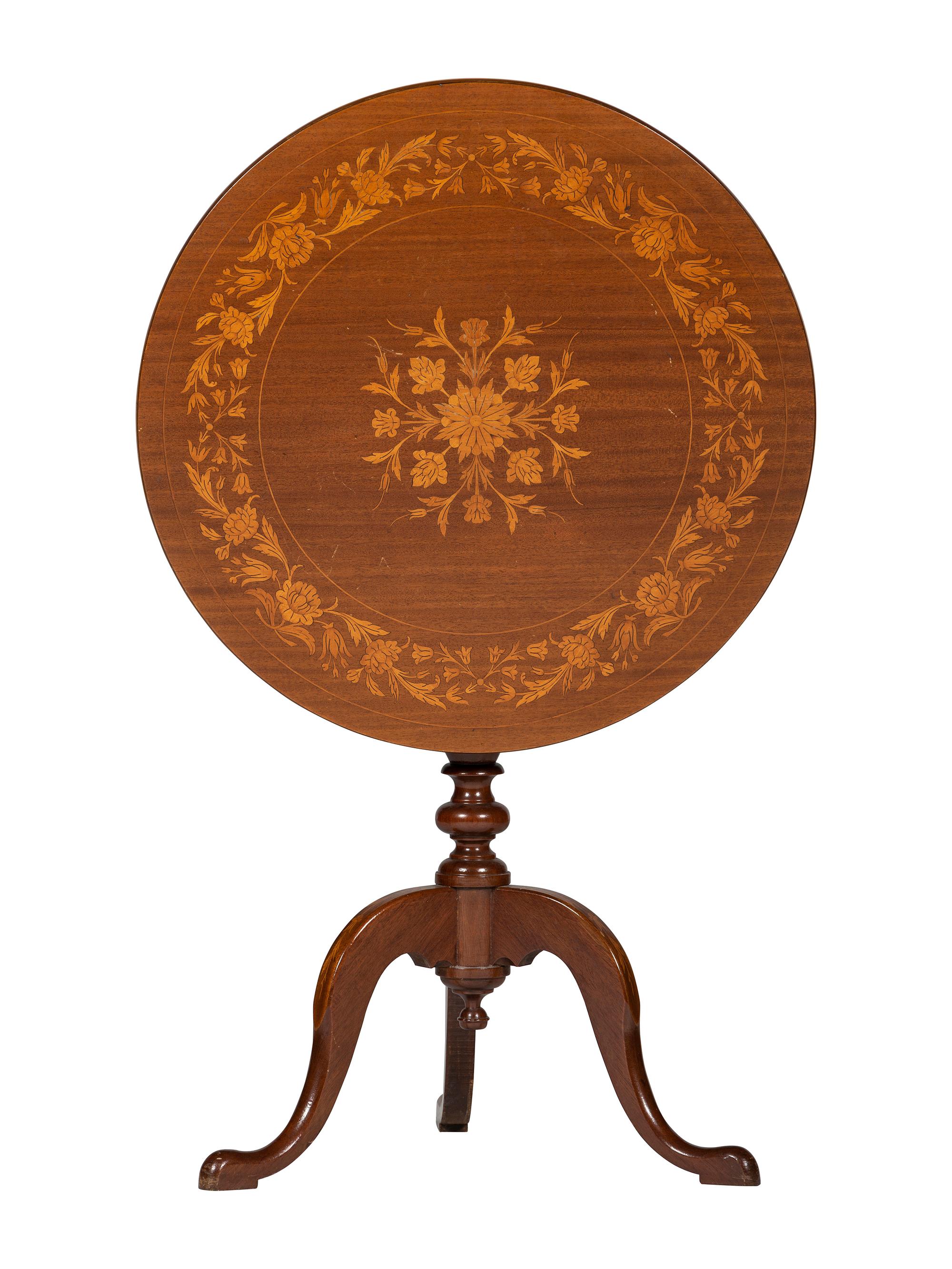 A Queen Anne Style Marquetry Tilt-Top Table