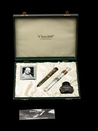Conway Stewart: Churchill-Olive Button Fill Limited Edition Fountain Pen and Ink Set