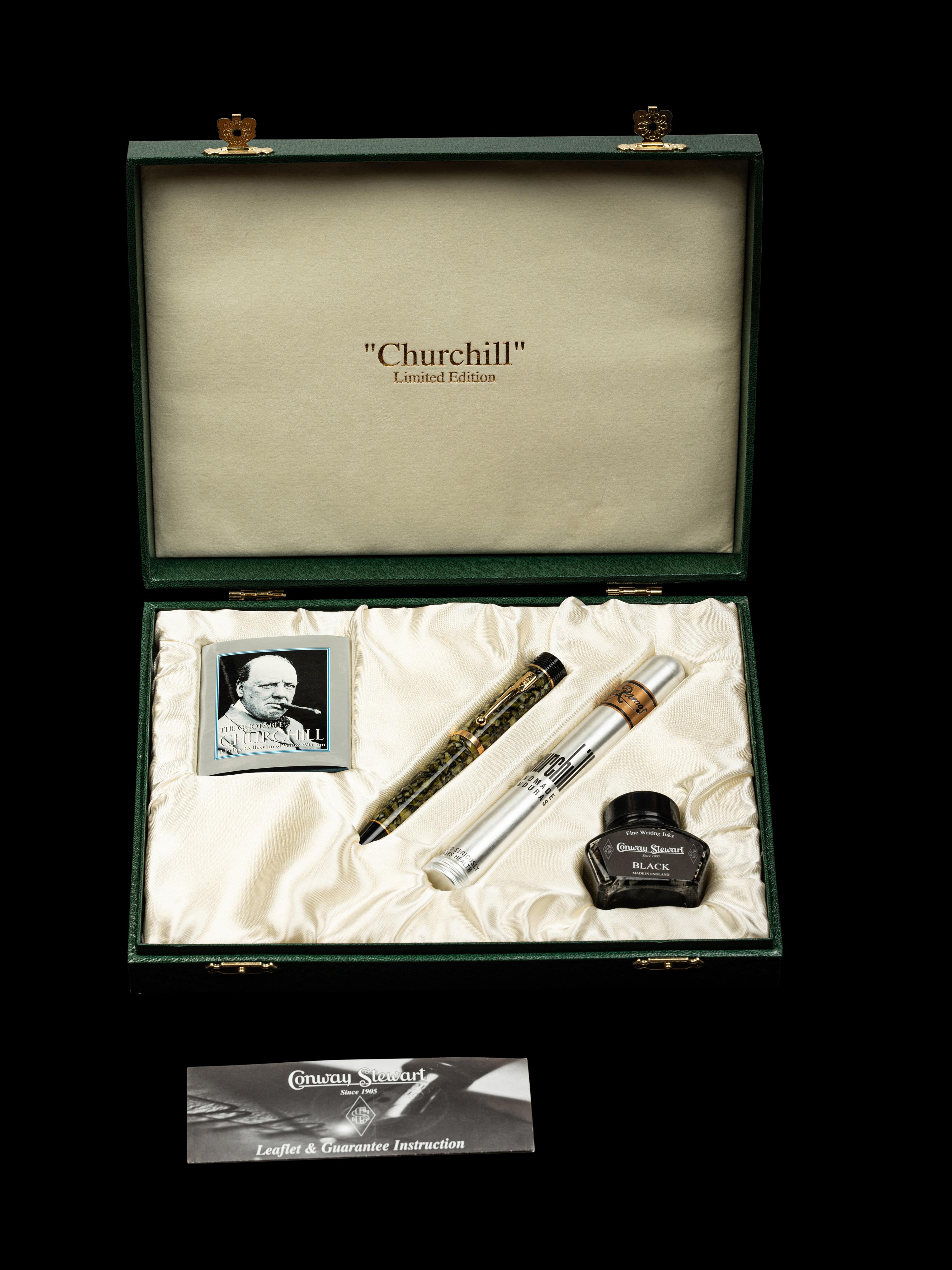Conway Stewart: Churchill-Olive Button Fill Limited Edition Fountain Pen and Ink Set