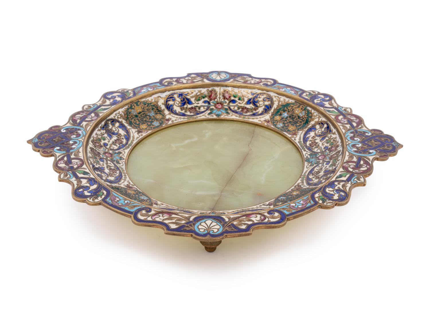 A Continental Onyx and Champlevé Plate
